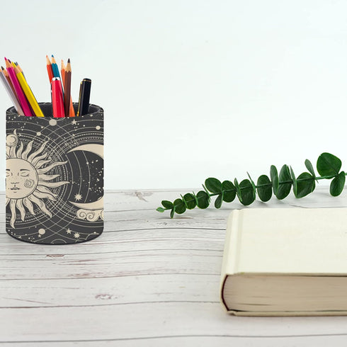 XUWU Tarot Celestial Bohemian Pen Holder Pencil Organizer Cute Pencil Cup Desk Decor Makeup Brush Holder PU Multifunctional Office Suppliesfor Hom...