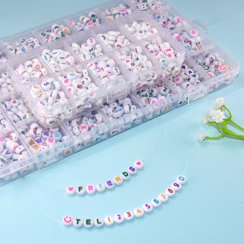1400Pcs Letter Beads with 400Pcs Number Beads, Round Letter Beads 4x7mm Acrylic Alphabet Beads and Number Beads, Friendship Bracelets Jewelry Maki...