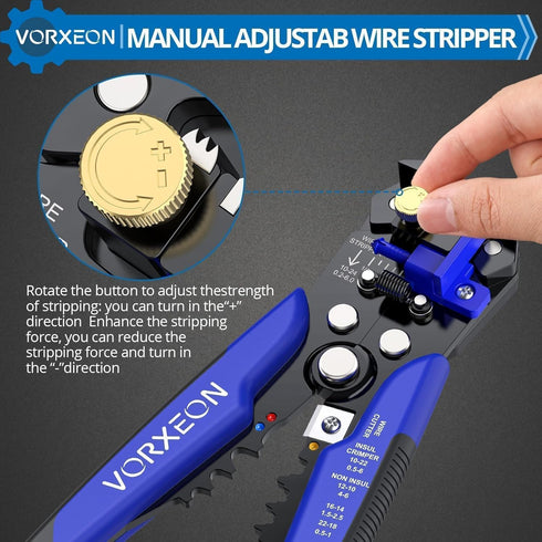 Self Adjusting Wire Stripper 3-in-1 Wire Stripper/Cutter/Crimper 12 Inches Suitable for 10 AWG to 24 AWG wire, 0.2 to 6mm², For Computer, Applianc...