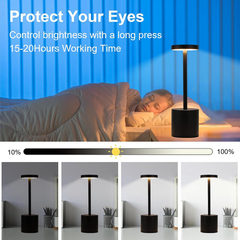 LED Cordless Table Lamp, Rechargeable Battery Operated Lamp, Stepless Dimmable USB Portable Powered Desk Lamp Night Light, for Office Bedroom Dorm...