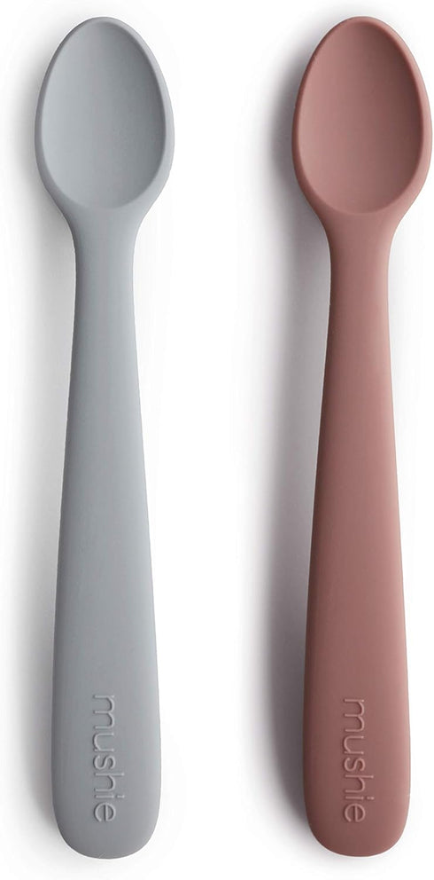 mushie Silicone Baby Feeding Spoons | 2 Pack (Stone/Cloudy Mauve)...