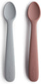 mushie Silicone Baby Feeding Spoons | 2 Pack (Stone/Cloudy Mauve)...