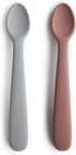 mushie Silicone Baby Feeding Spoons | 2 Pack (Stone/Cloudy Mauve)...
