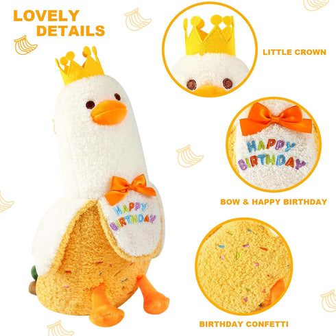 PEACH CAT Banana Duck Plush Pillow with Birthday Party Crown Banana Duck Stuffed Animal for Birthday Gift for Kids Yellow 12"...