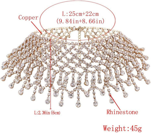COLORFUL BLING Luxury Rhinestone Full Crystal Tassel Choker Necklace for Women Party Wedding Bridal Bridesmaid Costume Neck Jewelry Accessories...