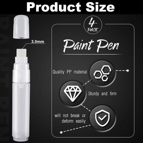 4 Pack White Paint Pens Empty Acrylic Permanent Marker Clear White Marker Pen Fine Point Empty Refillable Markers Empty Markers for Rock Painting ...