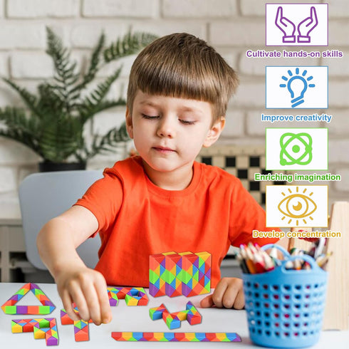 24 Pack Mini Fidget Snake Cube Puzzle Toys - Party Favors & Goodie Bag Fillers for Kids & Teens - Rainbow Colors - Bulk Birthday & Back to School ...