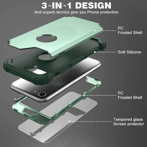 IDweel for iPhone 8 Case with Tempered Glass Screen Protector, for iPhone 7 Case, 3 in 1 Shockproof Slim Hybrid Heavy Duty Hard PC Cover Soft Sili...