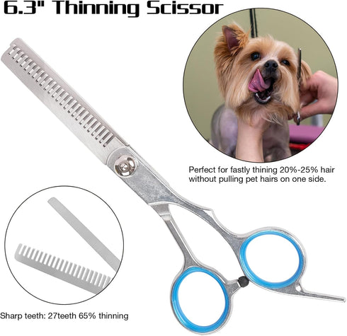 Premium Dog Grooming Scissors with Safety Round Tips, 6 in 1 Dog Grooming Scissors Kit, 4CR Stainless Steel Premium Pet Grooming Shears for Dog, S...