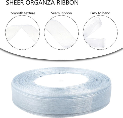 Dusty Blue Sheer Organza Ribbon for gift wrapping 5/8 inch 50 Yards Chiffon Ribbon for Flower Bouquet Crafts ribbon for Wedding, Wreaths, Invitati...