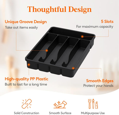 Lifewit Silverware Drawer Organizer Tray, Plastic Cutlery Storage for Kitchen Drawer, Flatware and Utensil Holder Divider for Spoons Forks Knives ...