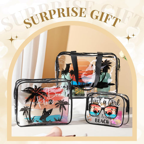 3 Pcs Beach Clear Makeup Bag, Beach Cosmetic Bags Seaside Clear Toiletry Bag Transparent PVC Waterproof Zipper Pouch Travel Organizer Storage Bag ...