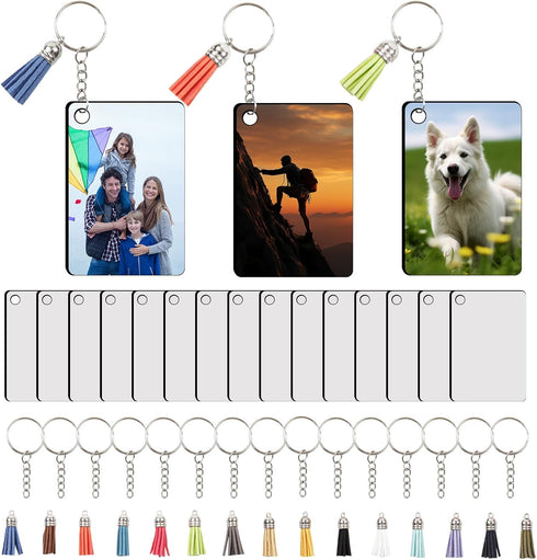 15 PCS sublimation keychain blanks with Tassels Double Sided MDF sublimation keychains blanks bulk (WHITE, Rectangular)...
