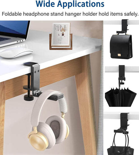 Weiyichuang Desk Headphone Hanger,Headphone Stand, Headphone Foldable Hanger Adjustable Headset Stand Clamp Mount Desk Hook...