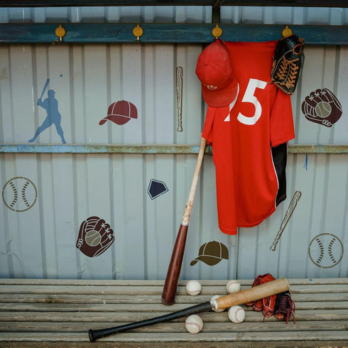 FINGERINSPIRE Baseball Stencils 11.8x11.8 inch Baseball Player Stencil Plastic Baseball Bat, Cap, Glove Pattern Stencils Reusable Baseball Theme S...