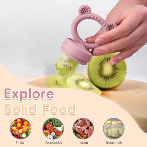 Silicone Baby Fruit Feeder Set with Mini Freedzer Nibble Tray, Breastmilk Popsicle Mold with Baby Bib and Pacifier Clip, BPA Free Teether for Safe...