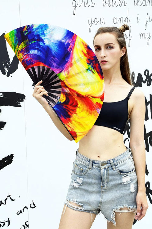 Amajiji Large Rave Folding Hand Fan for Men/Women, Chinease/Japanese Bamboo Hand Fan, Festival Accessories Performance Decoration Gift Dance Handh...