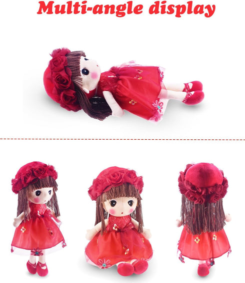 HWD Kawaii Stuffed Soft Flower Girl Plush Toy Doll Girls Gift, 18 Inch (Red)...