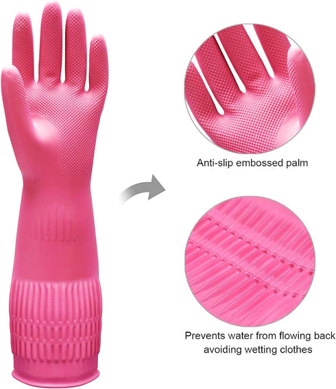 Bamllum 3 Pairs of Rubber Dishwashing Gloves for Kitchen and Household Cleaning – Long Cuff 15", Reusable, Flexible Long-lasting and Non-Slip (Red...
