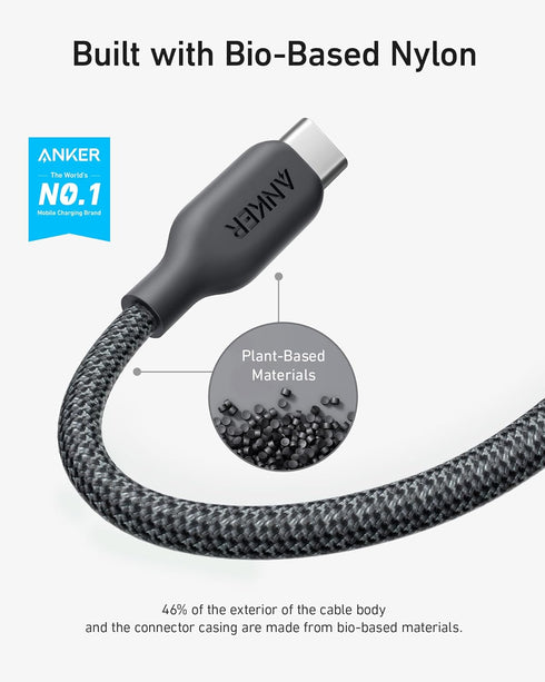 Anker USB C to C Cable (240W, 3 ft), Bio-Braided Fast Charge Cable for iPhone 15/15 Pro, MacBook Pro 2020, iPad Pro 2020, iPad Air 4, Samsung Gala...