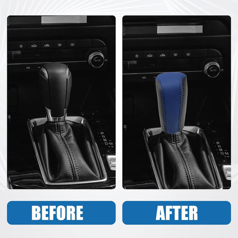Gear Shift Head Knob Cover Transmission Lever Trim for Honda Civic 10th Gen 2016 2017 2018 2019 2020 Faux Leather Black Blue Stitches...