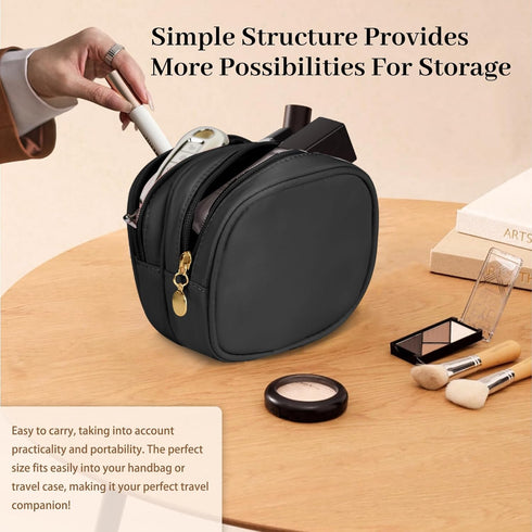 Small Makeup Pouch, Double Zipper Cosmetic Bag, Travel Makeup Bag, Cute Makeup Bag for Purse, Mini Toiletry Bag (Black)...