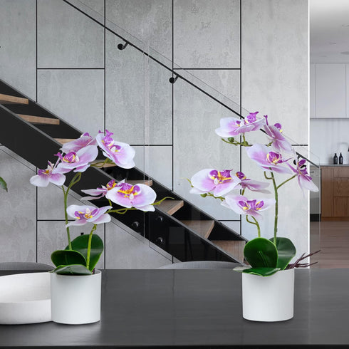 XONOR Artificial Orchid Flowers, 2 Pieces Potted Fake Orchids with Plastic Vase for Table Centerpiece Home Decor Office Wedding Party Decoration...