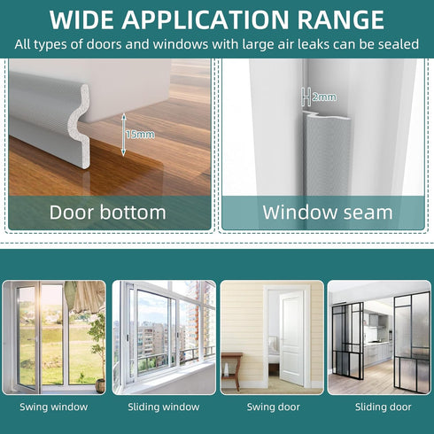 Window Weather Stripping Door Seal Strip for Bottom and Side of Door, Self-Adhesive Window Draft Stopper Foam Seal Strip,Soundproofing Window Insu...