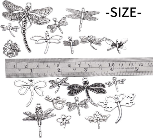 100g (About 50-80pcs) Antique Silver Dragonfly Charms Tibetan Insect Charms Pendants Craft Supplies for Bracelets Necklace Jewelry Making...