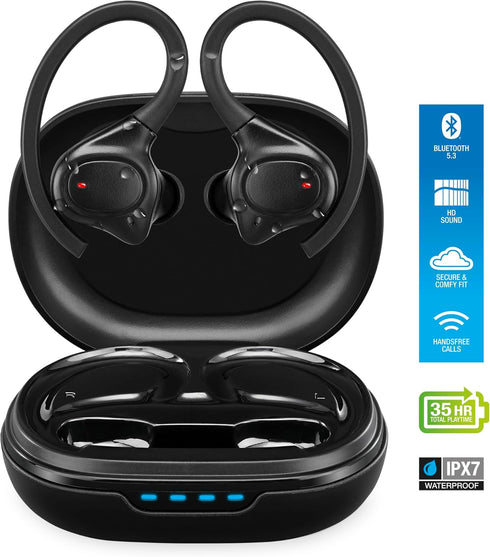 iLive IAEBTW53B Bluetooth True Wireless Earbuds with Built in Mic, IPX7 Waterproof, Charging Case, and Bluetooth 5.3 (Black)...