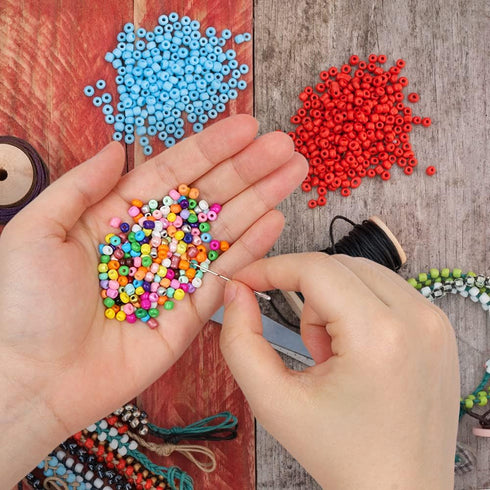 2200pcs Glass Seed Beads Bulk, 4mm 6/0 Pony Beads Bulk for Jewelry Making Mini Spacer Beads Loose Beads Craft Small Glass Seed Beads for DIY Brace...