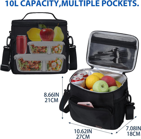 Gloppie Lunch Box for Men Women Insulated Lunch Bag Reusable Lunch Cooler Bag, Black...