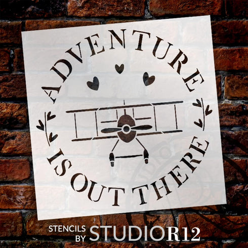 Adventure is Out There Airplane Stencil by StudioR12 | Craft DIY Kids Bedroom Decor | Paint Playroom Sign | Reusable Mylar Template | Select Size ...