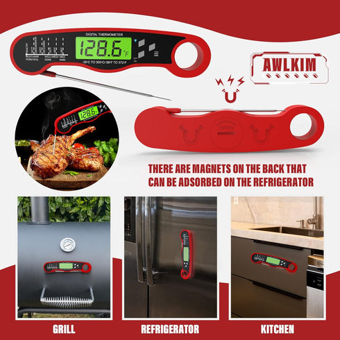 Meat Thermometer Digital - Fast Instant Read Food Thermometer for Cooking, Candy Making, Outside Grill, Waterproof Kitchen Thermometer with Backli...