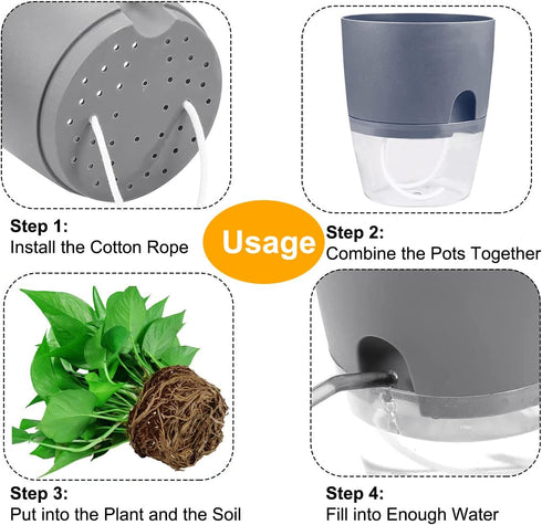 Self Watering Planters for Indoor Plants, 4 Pack 4.1 Inch African Violet Pots, Modern Decorative Flower Pots with Transparent Water Reservoir, Per...