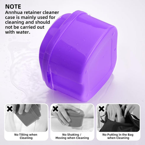 Denture Soaking Cup Dental Retainer Case Cleaning with Strainer Basket, Orthodontic Bath Box Mouthguard Storage Holder - Purple...