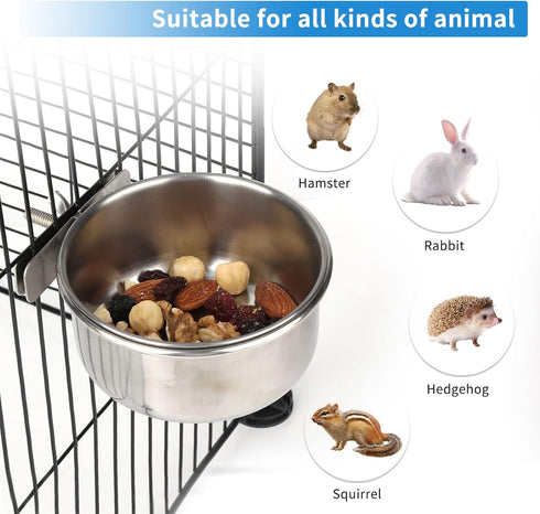2pcs VVNIAA Stainless Steel Bird bowls, Durable Bird Water Bowl, Bird Feeding Cups, Chinchilla Food Bowl, Bird Dishes for Cage, Bird Cage Feeders ...