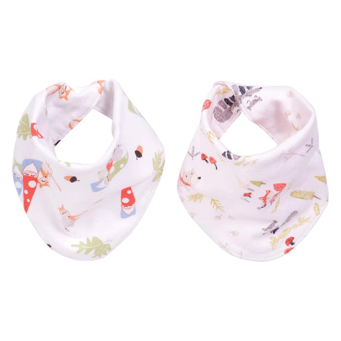 Woodsy Gnomes 2 Pack Reversible Flannel Bandana Bib Set-Gnomes/Plaid, Winter Woods/Chevron Prints, Navy, Gray, Blue, Red, Green, 100% Cotton Flann...