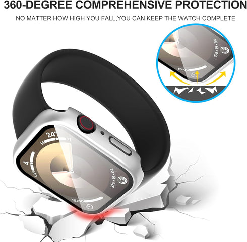 Suoman 3-Pack for Apple Watch Series 6 5 4 44mm Waterproof Case, 360° All-Round Protective Hard PC Tempered Glass Screen Protector for iWatch Seri...