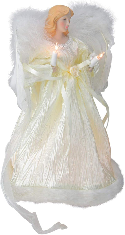 KSA 12" Elegant Ivory Lighted Angel Christmas Tree Topper - Clear Lights...