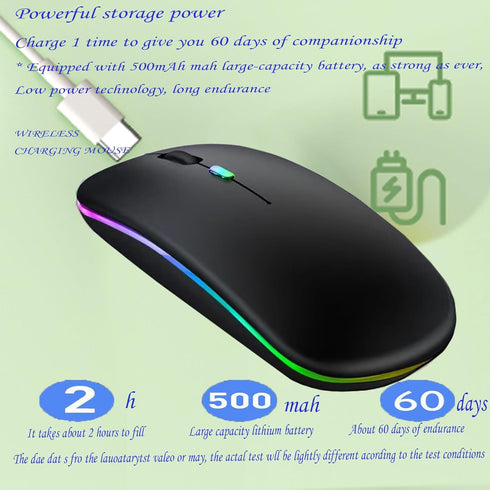 LED Wireless Mouse, Slim Silent Dual-Mode 2.4G+BT Rechargable 7-Color Mouse Portable Mobile Optical Office Mouse with USB Receiver, 3 Adjustable L...