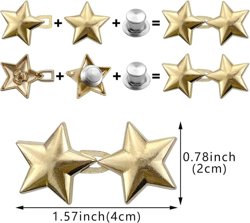 8 Pairs Cute Star Jeans Button Pins Metal No Sewing Detachable Adjustable Replacement Jean Pins Waist Body Fit Tighten Buckles for Skirt Pant Loos...