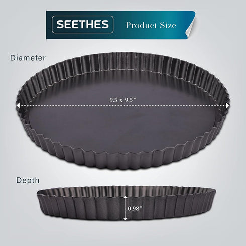 Tart Pan Black Carbon Steel, Non-Stick Quiche Pan, Tart Pan 9 inch removable bottom and 10 Baking Parchments-Oven and Dishwasher Safe...