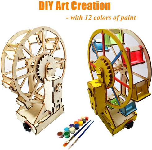 Electric Wooden Ferris Wheel Building Kit - DIY STEM Educational Toys for Girls and Boys - 3D Working Construction Scientific Model Kits - Enginee...