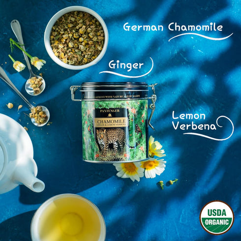 Organic German Chamomile & Ginger Herbal Tea | Loose Leaf Tea - 40 Servings | Calming and Digestive Caffeine Free Herbal Tea | By Pantenger...