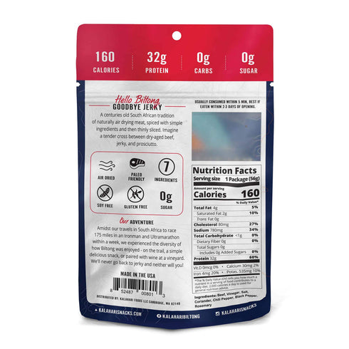 Spicy Peri Peri Kalahari Biltong, Air-Dried Thinly Sliced Beef, 2oz (Pack of 1), Sugar Free, Gluten Free, Keto & Paleo, High Protein Snack...
