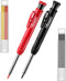 Hiboom 2 Pack Solid Carpenter Pencil with 14 Refill, Long Nosed Deep Hole Mechanical Pencil Marker with Built-in Sharpener for Carpenter Woodworki...