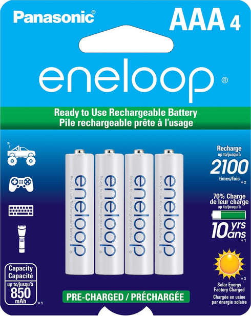 Eneloop Panasonic BK-4MCCA4BA AAA 2100 Cycle Ni-MH Pre-Charged Rechargeable Batteries, 4-Battery Pack...