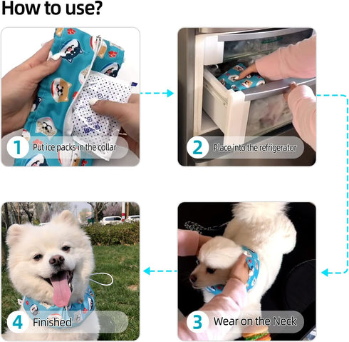 KUDES Dog Cooling Bandana Collar with Recyclable Ice Packs, Pet Dog Adjustable Ice Chill Out Collar Scarf Neck Cooler Wrap for Cat Small Medium La...