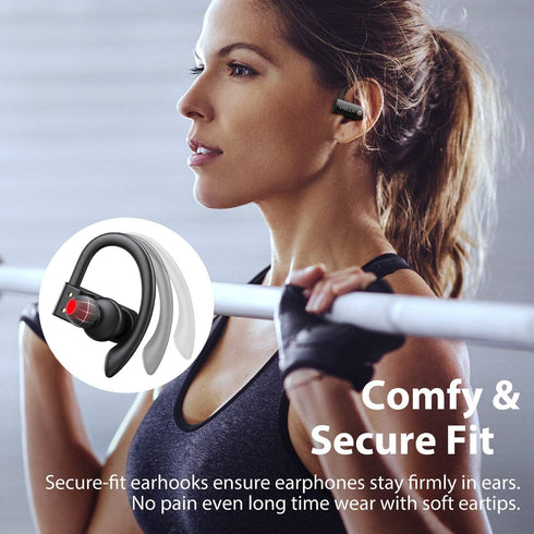 Wireless Earbuds with Microphone,Bluetooth Headphones over The ear,70H Playback time, Leather Display Case,HiFi Sports Ear buds with Ear Hook,Wate...